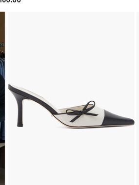 Atbell Pointed Toe Black & White Mule Heels with Bow